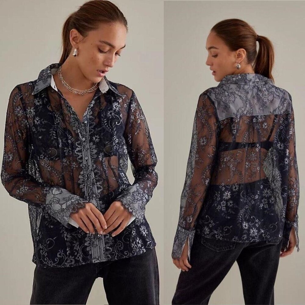 NWT New $130 Anthropologie Maeve Lace  Long Sleeve Blouse Size S